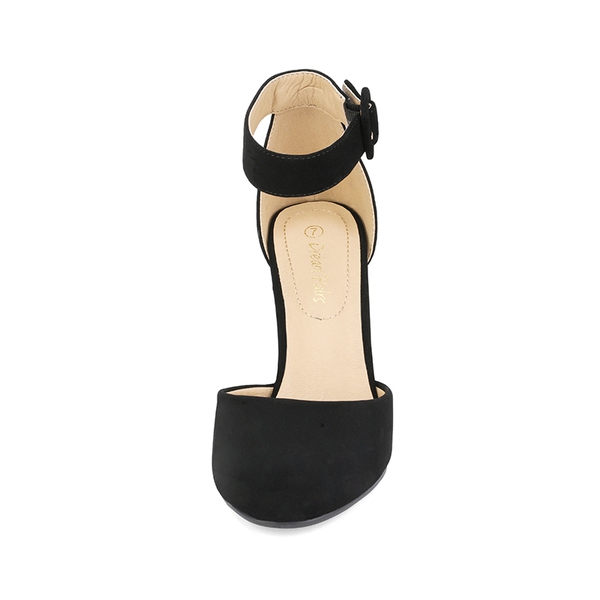 Round Toe Chunky Heel Pumps - BLACK NUBUCK - 2